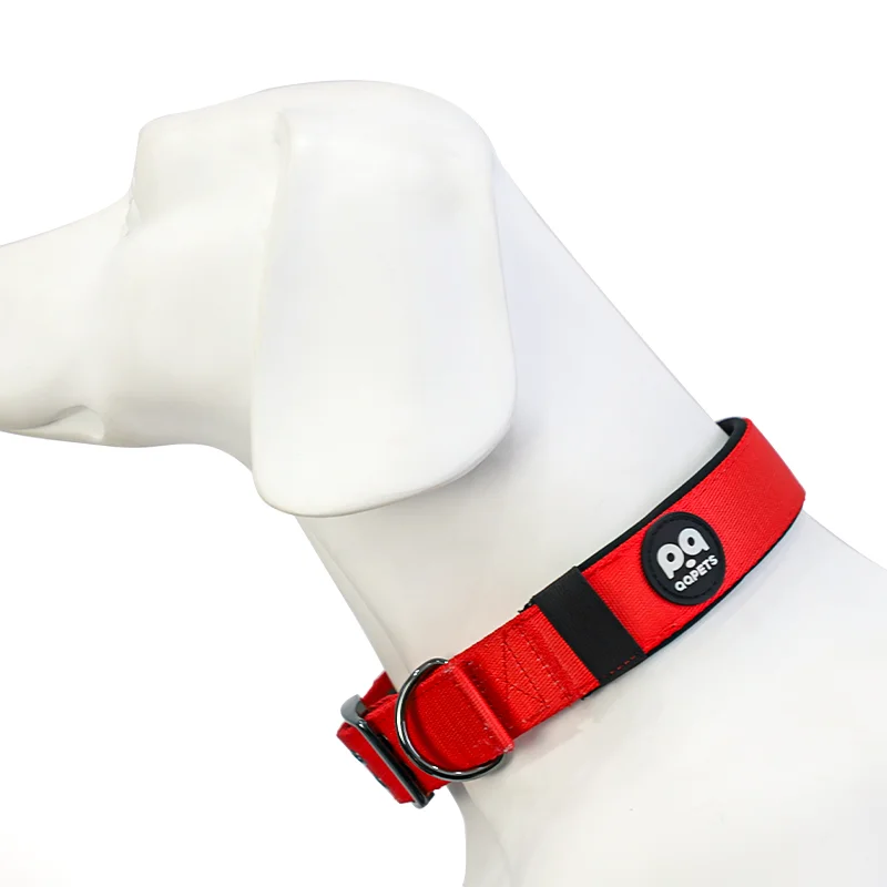 New pet products neoprene padded custom rubber logo adjustable nylon metal pin buckle large dog training  collar