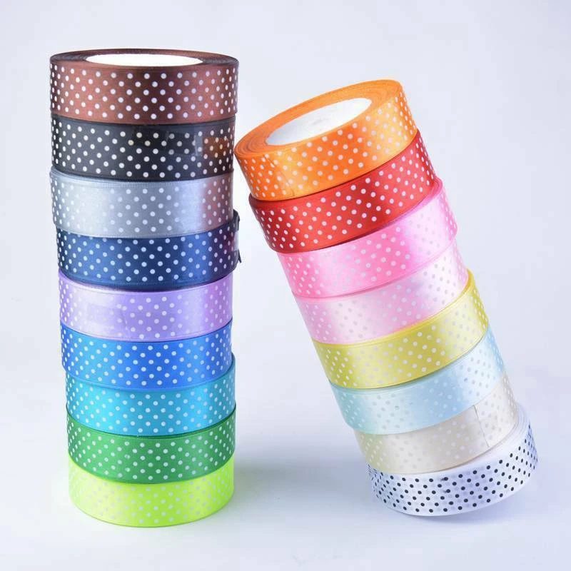 25 ярдов горошек атласная лента рулон 12/25 мм для приглашения на свадьбу подарок для волос с бантом для вечеринок, для детей рождественские украшения поделки своими руками