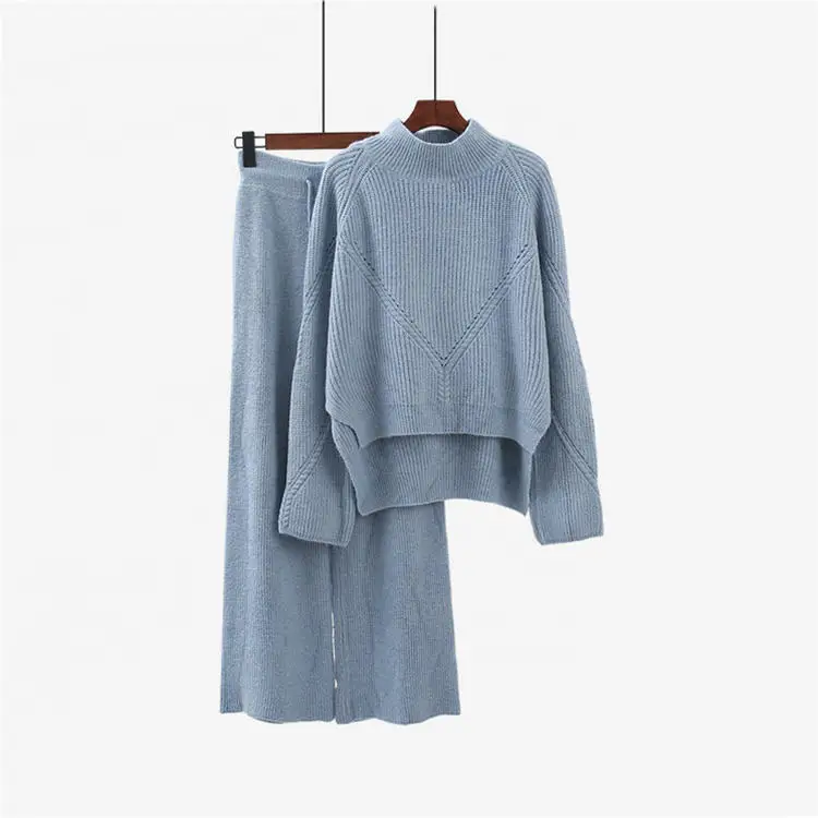 Custom LOGO Organic Cotton sweater sets women casual Lounge knitted sets sweater two piece set women sweater suits