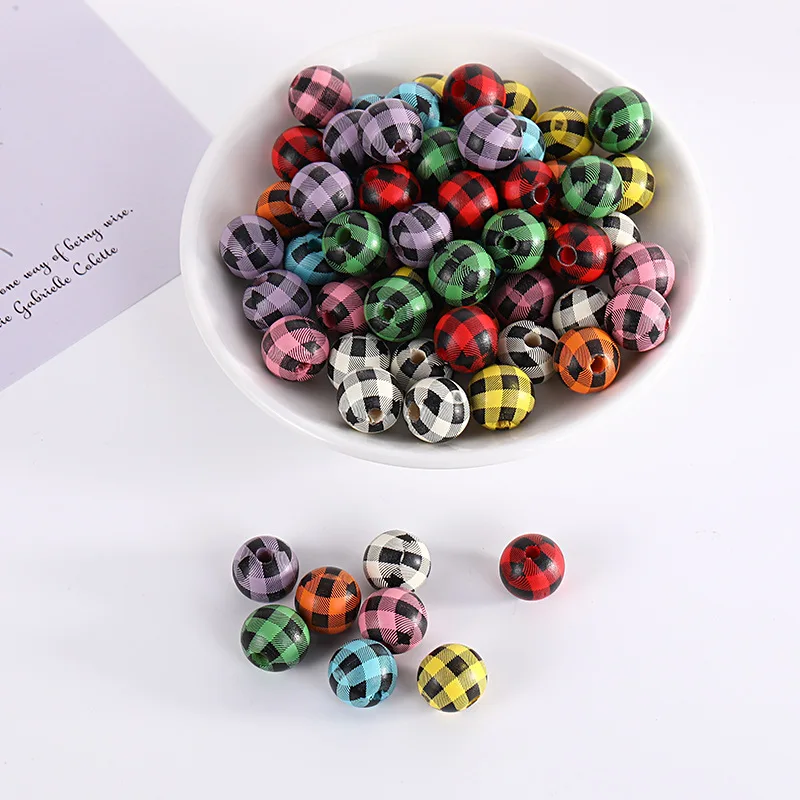 Wood Painted Wooden Beads  for Garland Keychain Bracelets Jewelry Making DIY Crafts