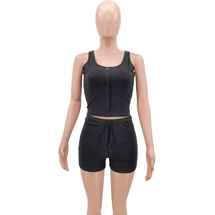 
Sexy Ladies Jogging 2 Piece Set Single Breasted Vest Tops Shorts Summer Sport Women Tracksuits 