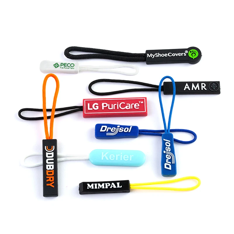 Custom TPU PU Zipper Pull Custom LOGO Rubber Zipper Puller With String