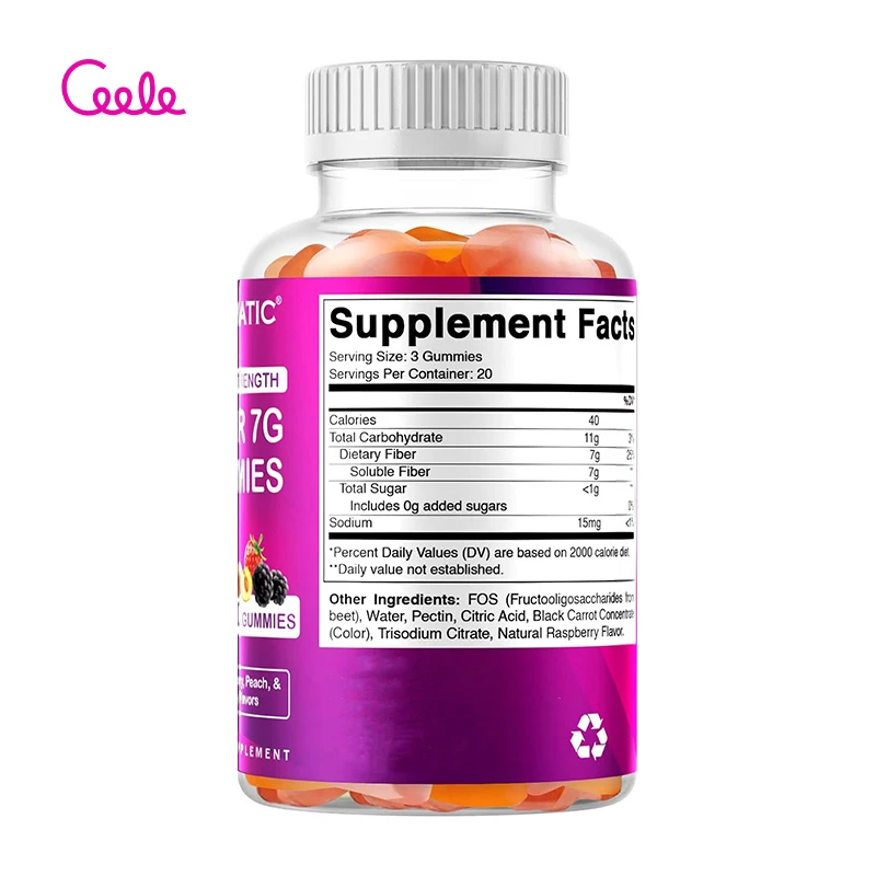 Custom Private Label Natural Flavor Fiber Gummies Aids Digestive Health 60 Gummies Dietary Supplement Fiber Probiotic Gummies