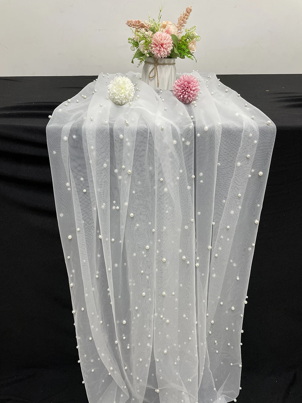 Скатерть Luchuan с белыми бусинами, свадебные украшения, скатерть в сеточку с жемчугом, романтичная Свадебная скатерть