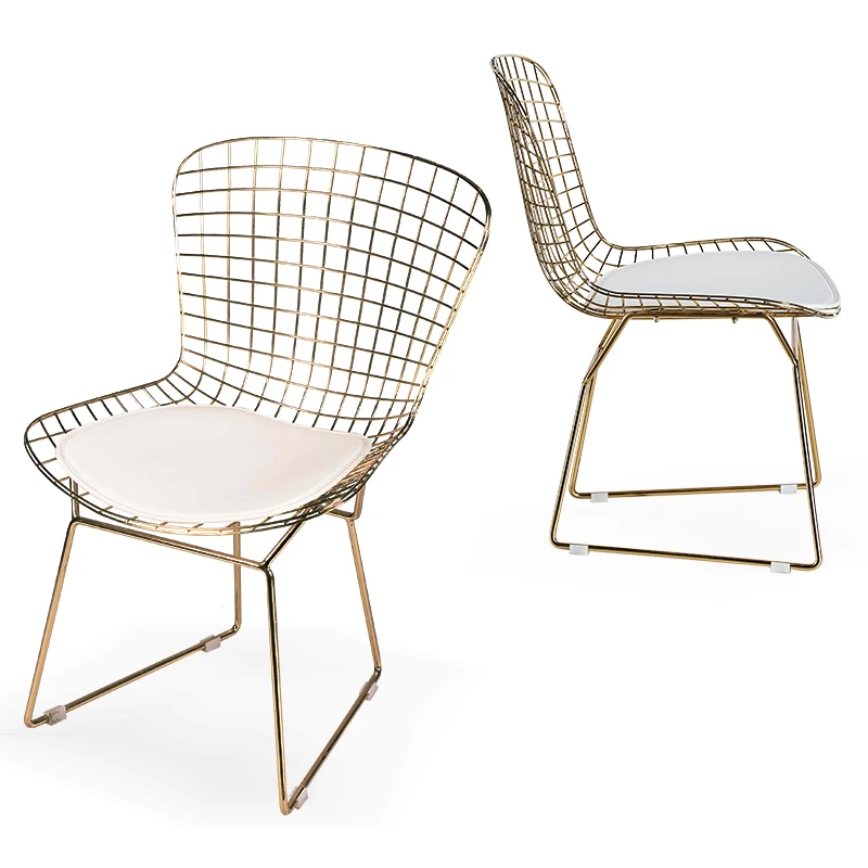 Vintage Design Stackable Soft Cushion Mesh Chair Iron Craft Gold Steel Metal Wire Chair