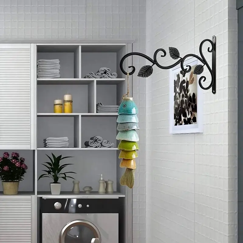 Iron Outdoor Hanging Brackets Wall Garden Plant Hooks Metal Brackets for Solar Light Bird Feeder Lantern Wind Chimes with Screws