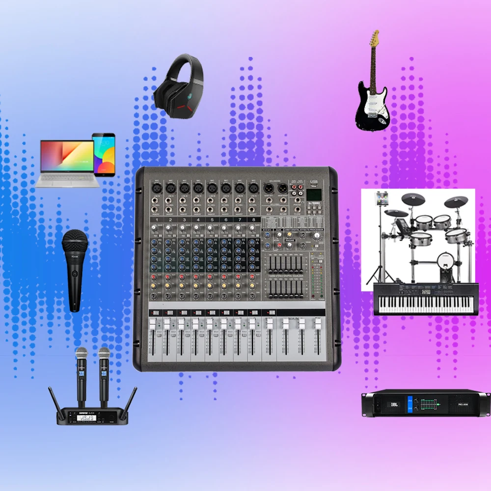 PMR860 8 Channel professional 605W audio mixer effects stage pro power mixer sound system