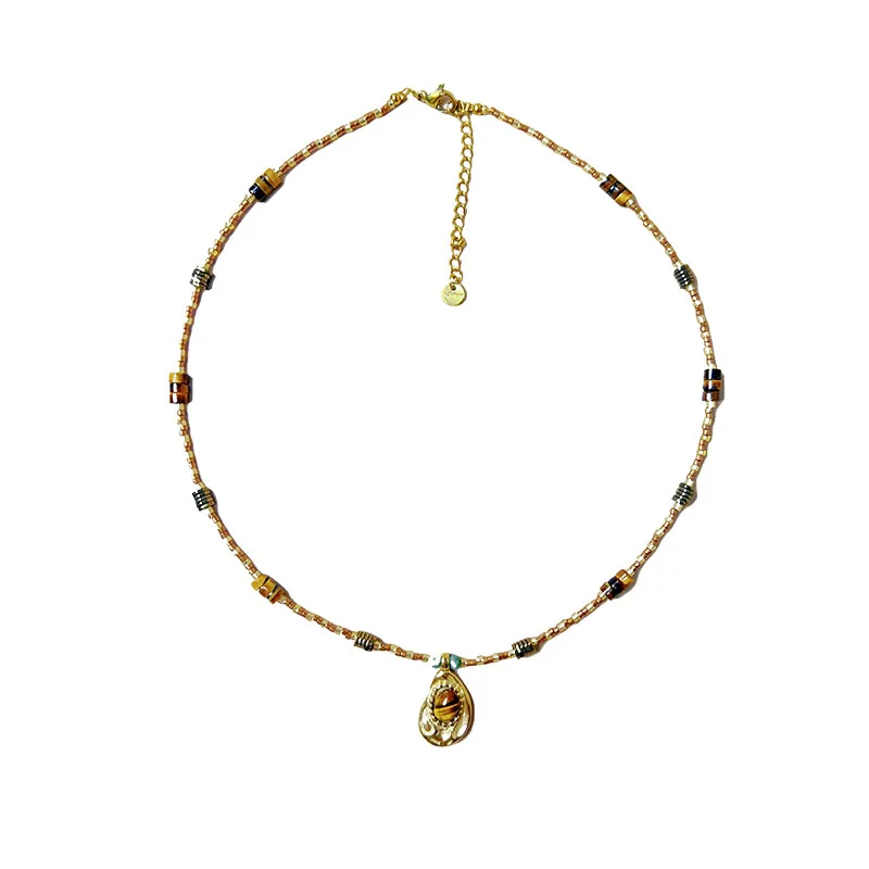 tiger eye stone beads necklace handmade women natural stone pendant necklace stainless steel