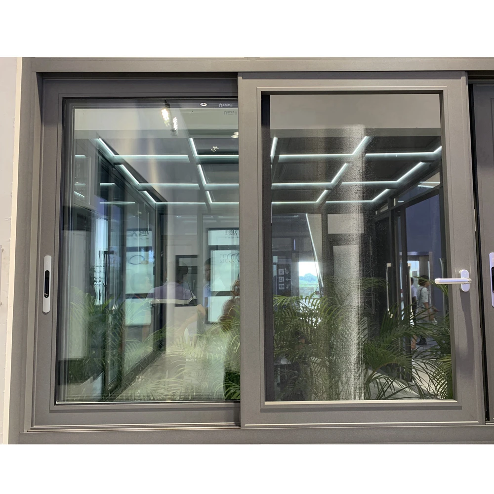 Interior Aluminium Frame Double Glazed Glass Windows Latest Design Champagne Color Aluminum Sliding Window