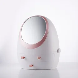Table Dustproof Rotating Led Mirror Plastic Storage Box Case With Handle Travel Cosmetic Makeup Organizer Storage Box