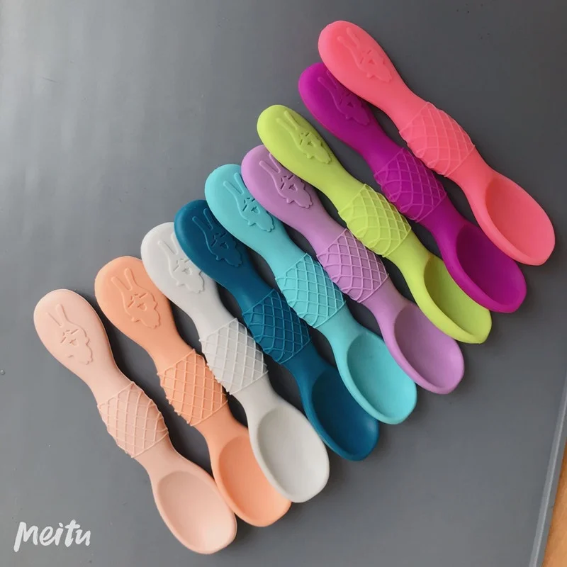 
Custom Foodgrade Silicone Baby Spoon Infant & Toddlers Spoons Training Silicone Rubber Spoon 
