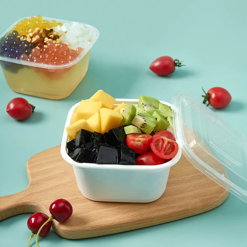 Rectangle disposable lunch square plastic box with lid packing container with lid for fruit salad noodle bento meal fast food