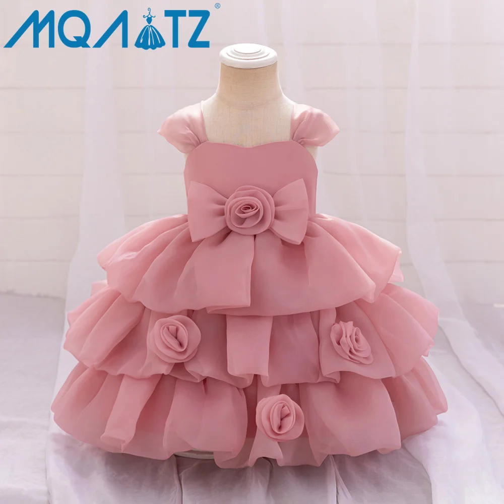 MAQTZ New Born Baby Birthday Dress Flowers Tutu Party Children Princess Dress 0-6 year L2263XZ