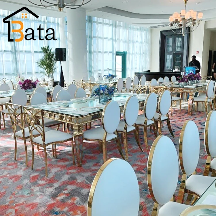 factory wholesale stainless steel frame mirror glass wedding table