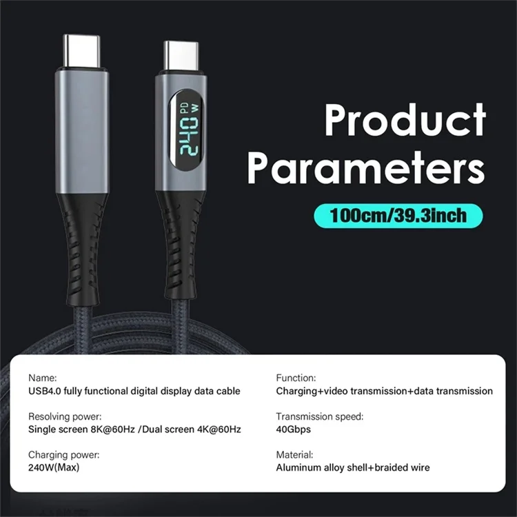 USB4 ELbow Display Cable 40Gbps Type C to C Cable PD3.1 240W Fast Charge Cable 8K@60Hz for PS5 Switch MacBook Pro