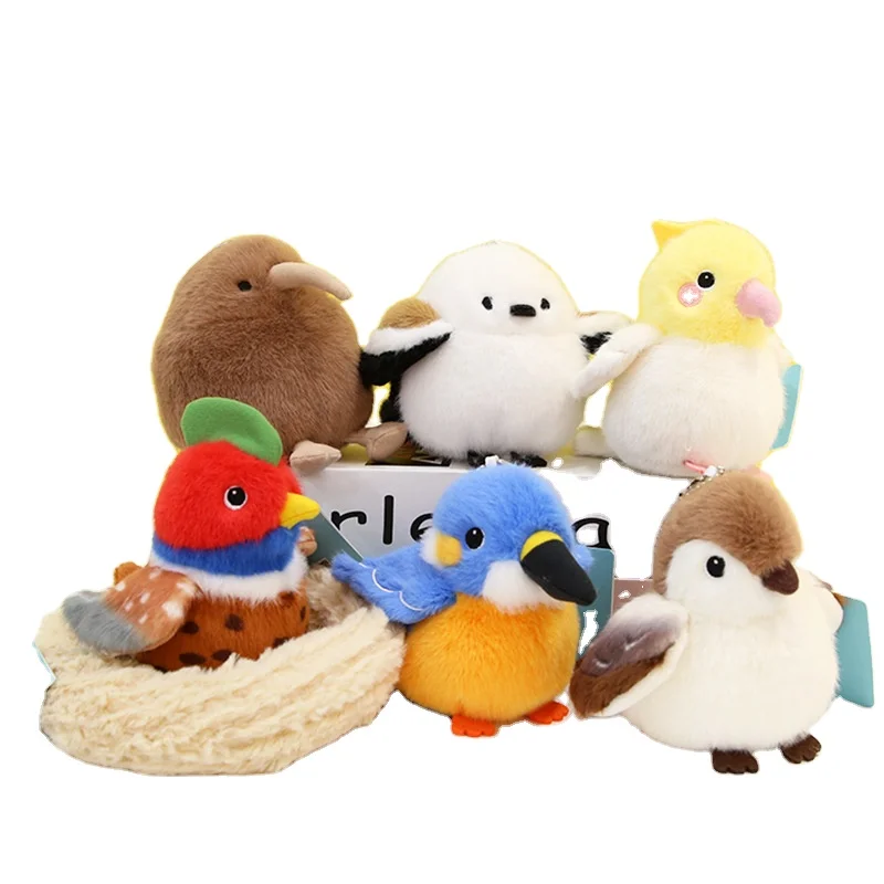 Nest Sparrow Simulation Plush Birds Cute Kingfisher Plush Keychains Parrot Soft Toys for Bag Pendant Kids Gift
