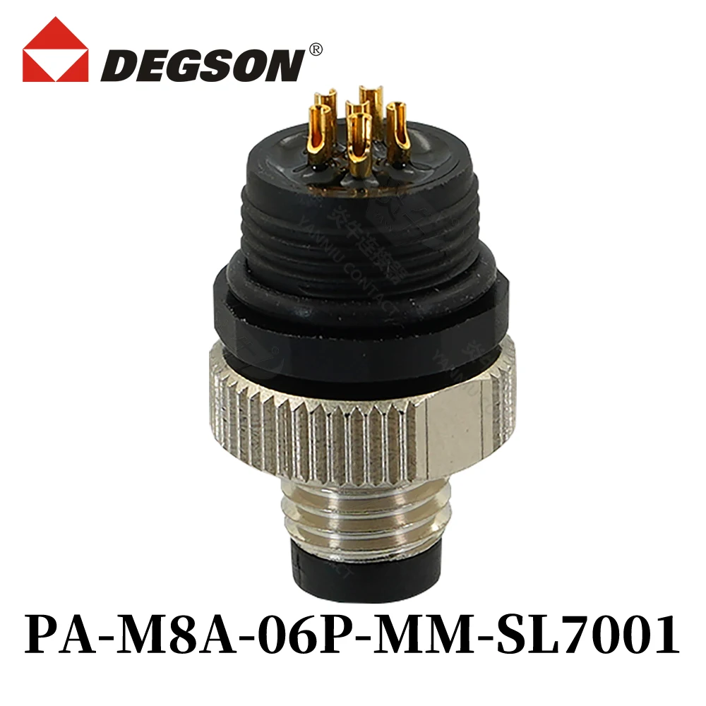 1PCS DEGSON PA-M8A-03P-04P-06P-08P-MM-FF-SL7001 Circular Connector M Series Field Mounted Male Straight M8 Soldering Connector