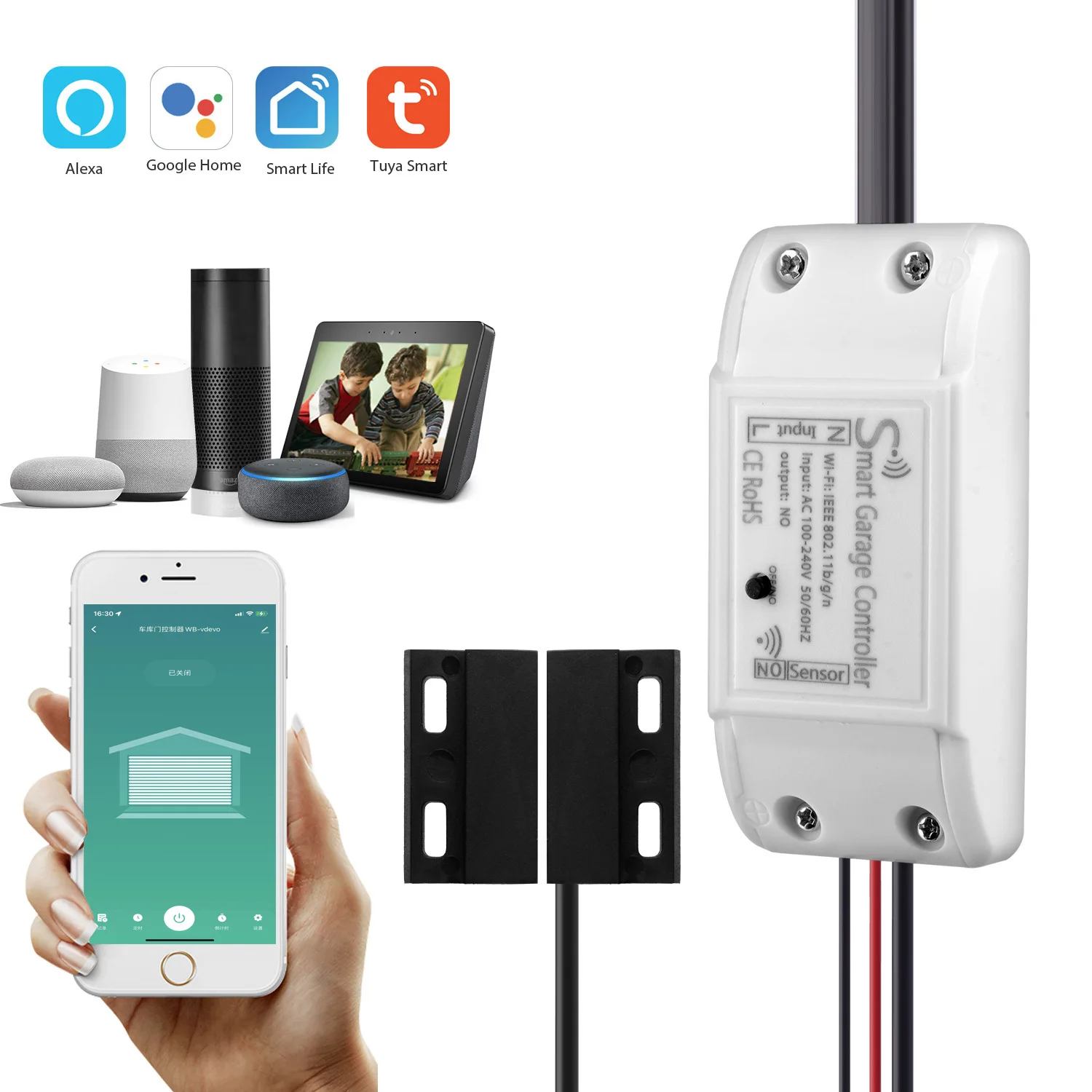 Tuya Smart Wifi Garage door opener smart home App Remote Control Anywhere Alexa garage switch controller garage door opener