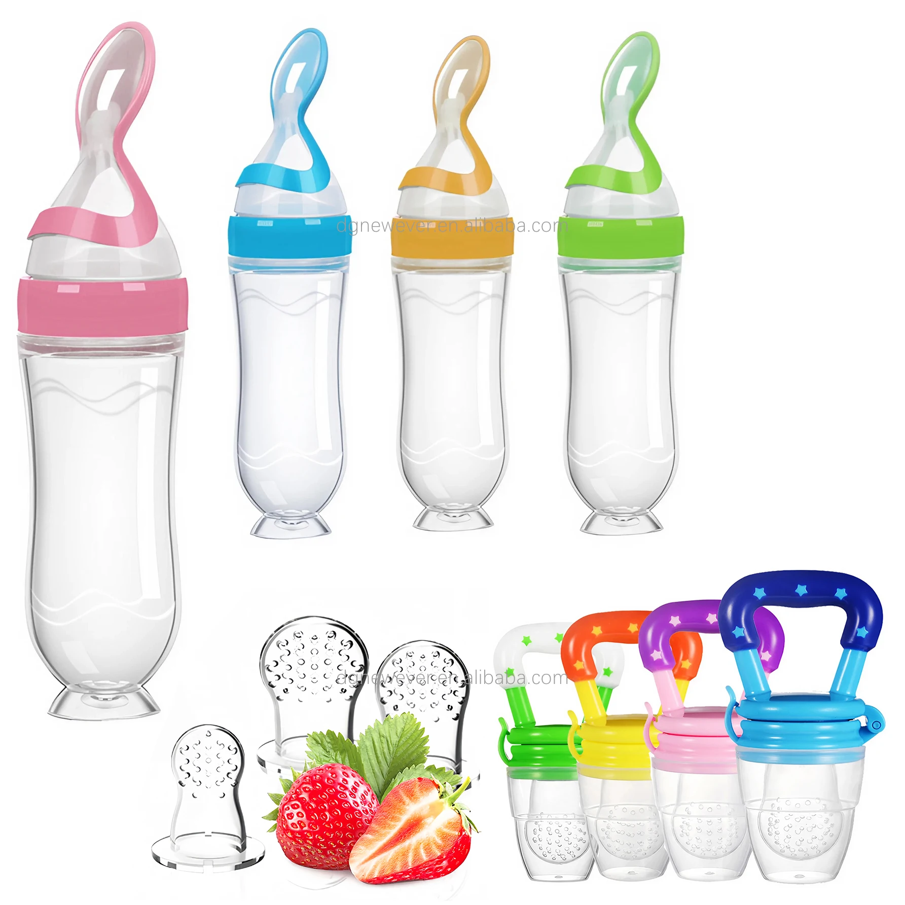 Newborn Feeding Spoon Squeeze Feeder Silicone Baby Fruit Feeder Pacifier Baby Bottles Solid Feeding Spoon Squeeze Feeding Bottle
