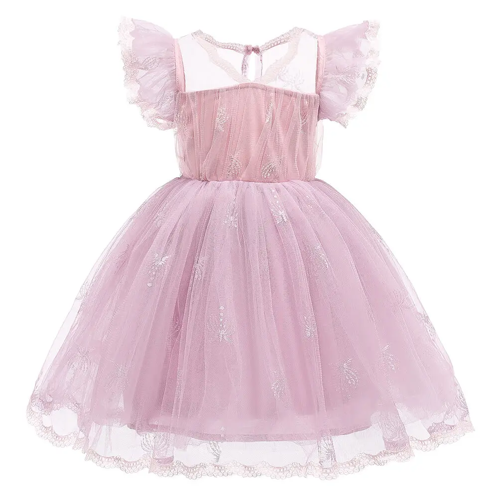 
2020 Fashion Children Kids Weeding Princess Tutu Mesh Cute Party Flare Sleeve Dresses For Little Girls 