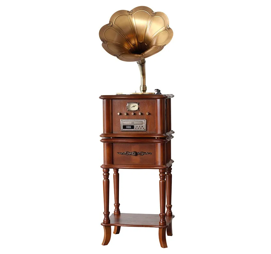 Luxury American Retro Wooden Hand Carving Gramophone USB CD Record Player