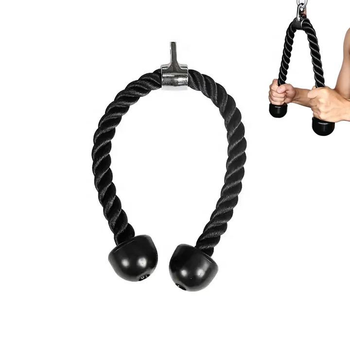 Fitness Attachment Double Grip Triceps Rope Gym Cable Machine Pull Down Rope Black 27 inch Heavy Duty Nylon Tricep Rope