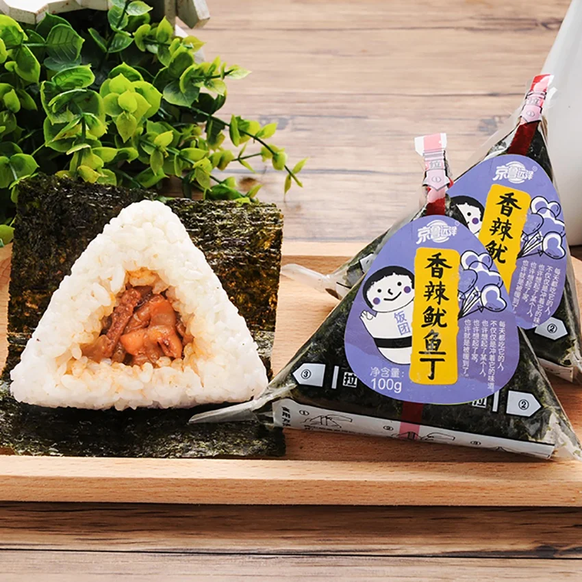 Пищевые замороженные японские треугольные рисовые шарики Huiyang Onigiri набивные с кальмаром