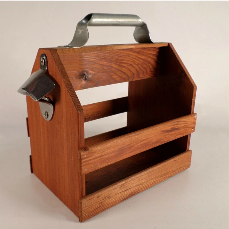 Old Toolbox Style Great for Wedding Wooden Planter Carrier Plant Baskets Customized Wooden Wine Beer Bottle Caddy with Handle