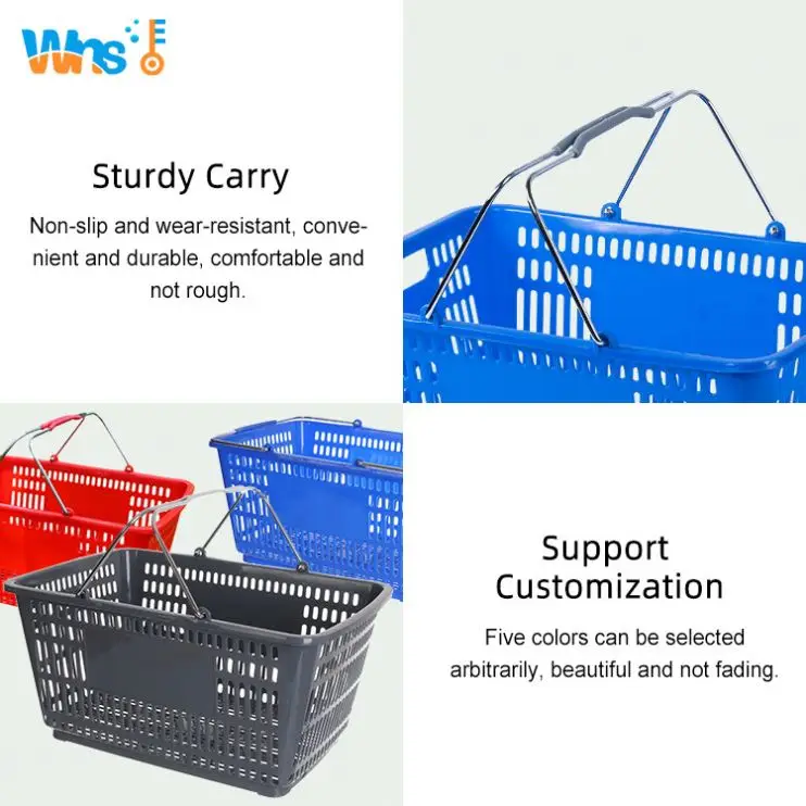 Wholesale cheap rolling eco-friendly PP plastic shopping basket for grocery with 2 handles