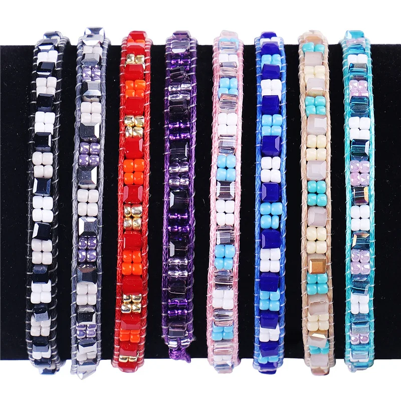 New hand-woven rice bead color wax thread waterproof bracelet Bohemian style charms for bracelets