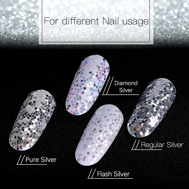 Diamond Glitter High Flash Sliver glitter Powder Makeup for Cosmetics Nails Crafts decoration Silver Glitter
