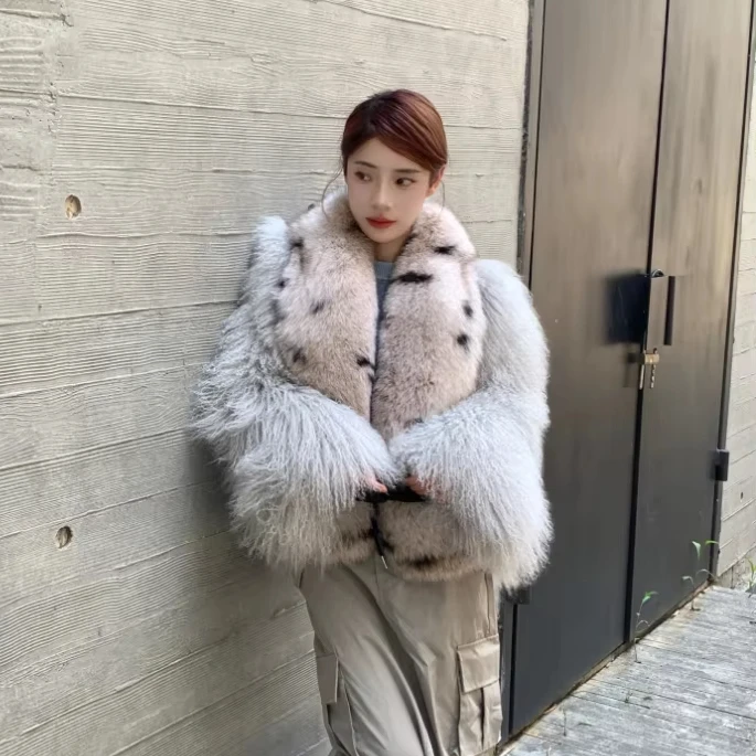 New Style 100% Real Mongolian Fur Coat Lamb Wool Fur Jacket Women Sexy Elegant Winter