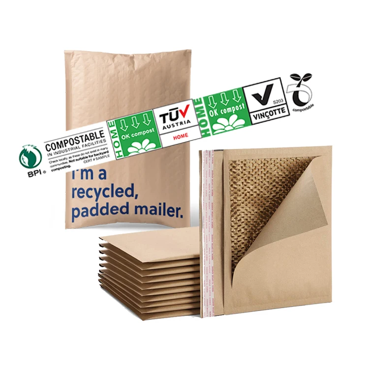 Honeycomb Cushion Courier Mailer Shipping Mailing Bags Eco Friendly Compostable Corrugated Kraft Paper Padded Bubble Envelopes