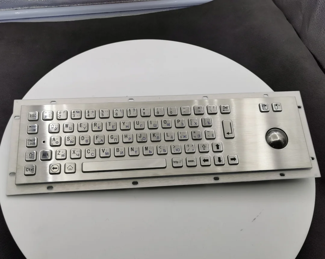 Industrial Metal Braille Stainless Steel Keyboard IP65 USB metal keyboard with trackball touchpad