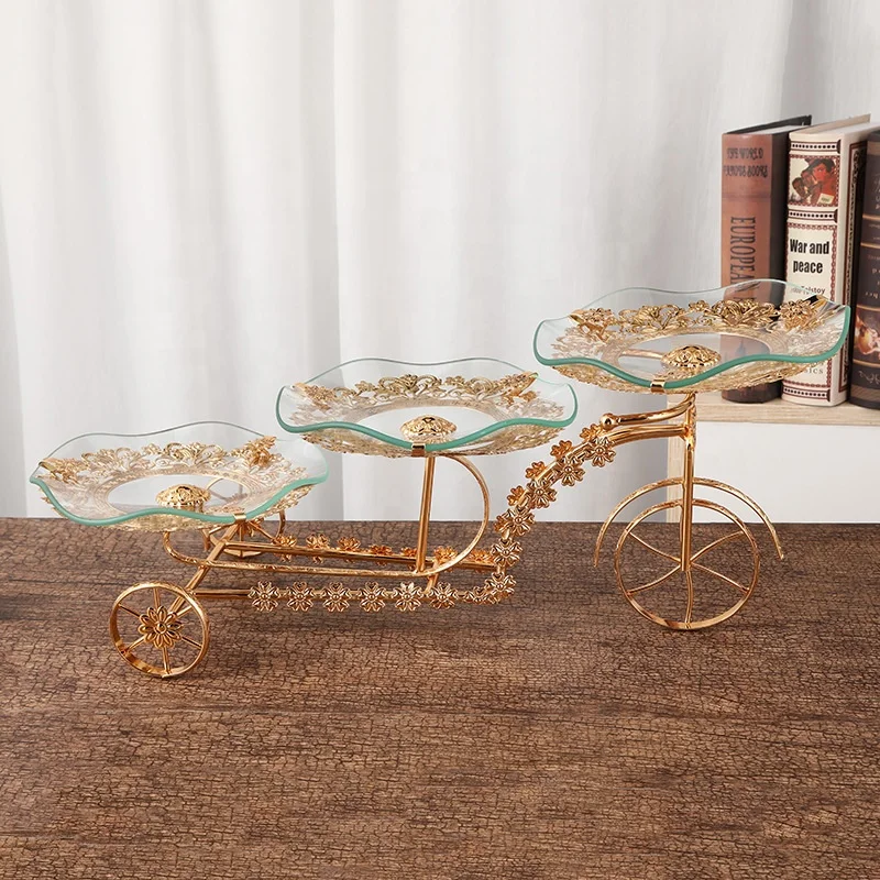Wholesale Metal Wire Iron Hanging With Glass Plate Storage Golden Holder Fruit Cake Stand Decor Tray