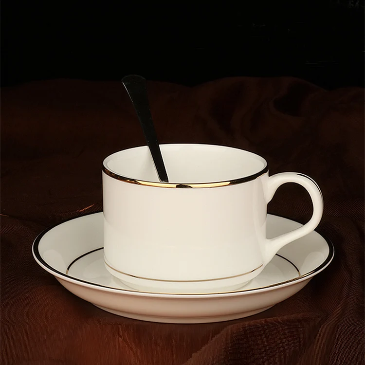 Wholesale customizable sublimation coated Ceramic turkish coffee cups Bone China Mug with Saucer with golden rim