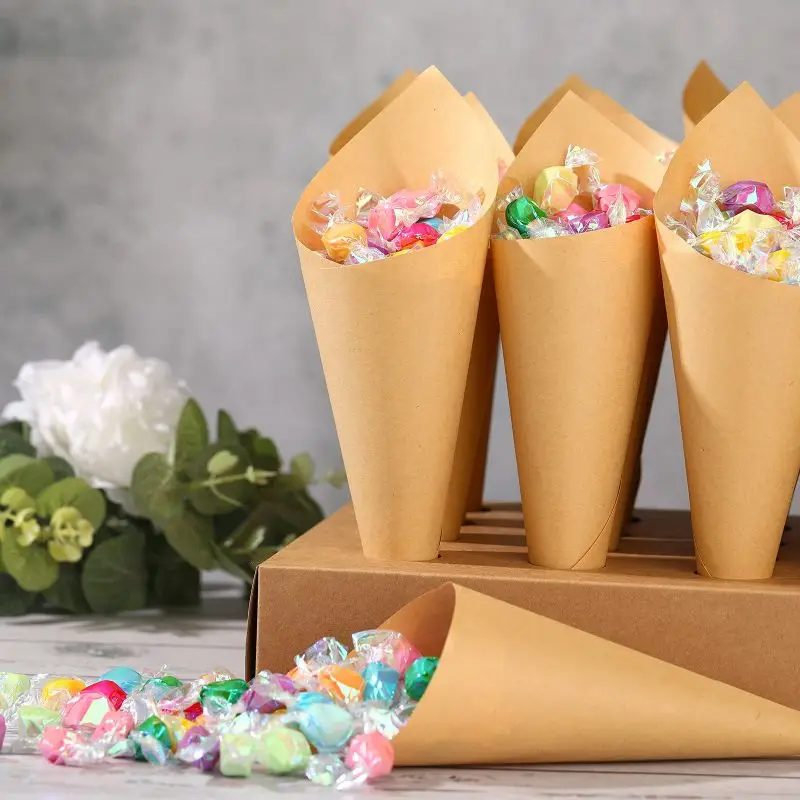 Recyclable Brown Food Grade Ice Cream Egg Waffle Snack Candy Wrapping Paper Cone Holder Box