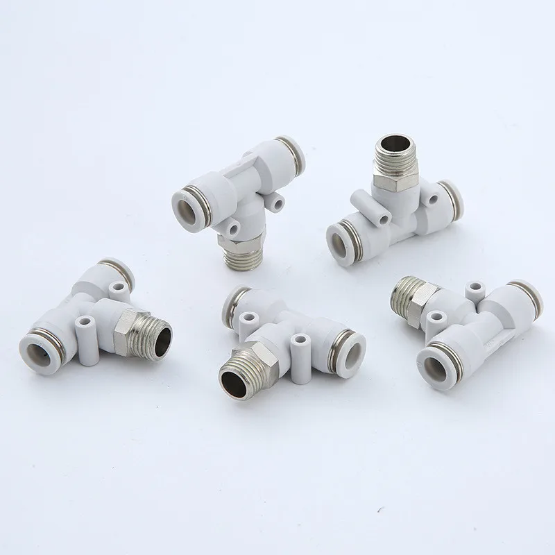 portable pneumatic fittings air quick connect pipe fittings one touch elbow TEE brass nickel-plated push in air quick fitting