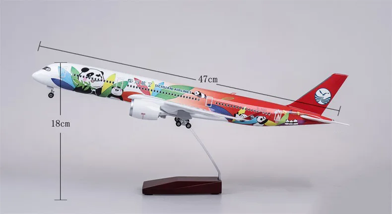 Airbus 350 Sichuan Panda voice controlled lights with landing gear wheels resin simulation aircraft model gift ornaments