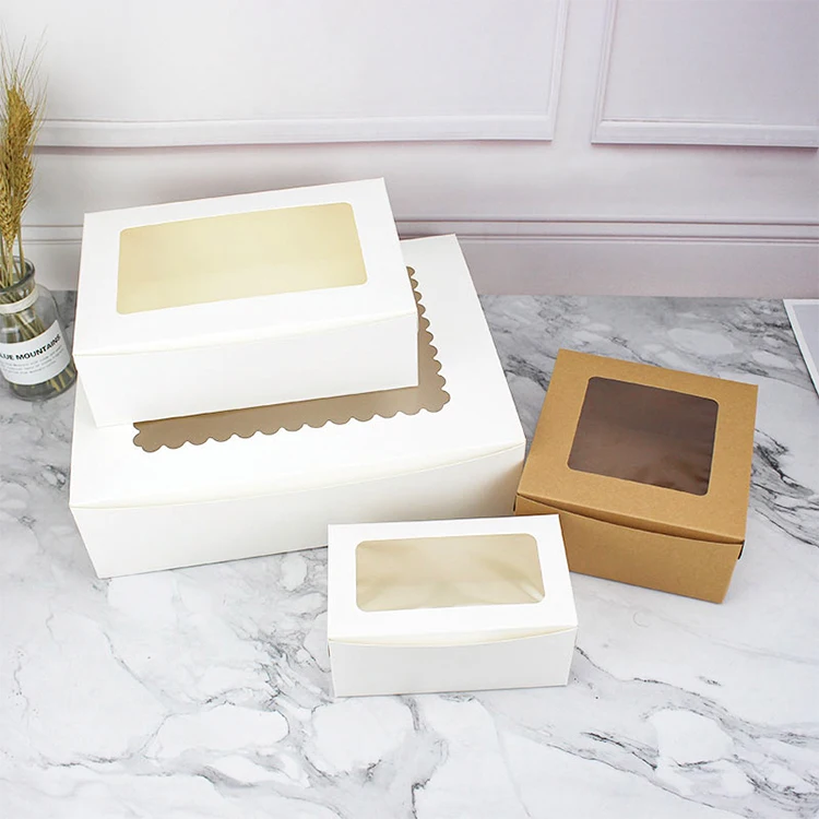 Y51 folding window drawer packaging kraft paper gift box for tea Dessert Cake paper box with full see through PVC lid