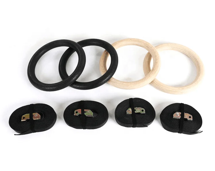 High Quality Gym Accessories Pull up Wooden Gym Rings Birch /ABS Wooden Ring with Adjustable Straps