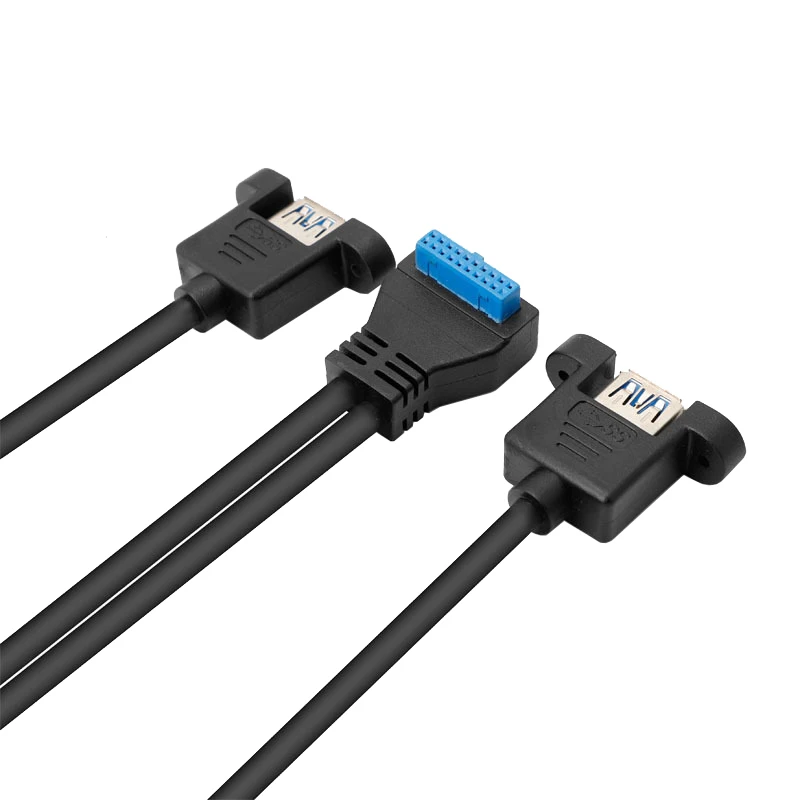 Dual USB 3.0 A Female to Motherboard 90 degree IDC 20pin Adapter Cable with screw