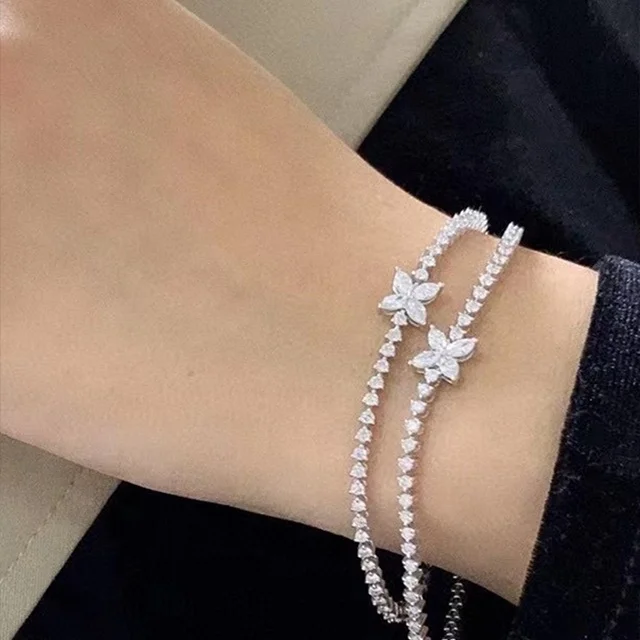 Xinfly Horse Eye Four Leaf Clover 1.95ct Diamond 18k Gold Tennis Bracelets