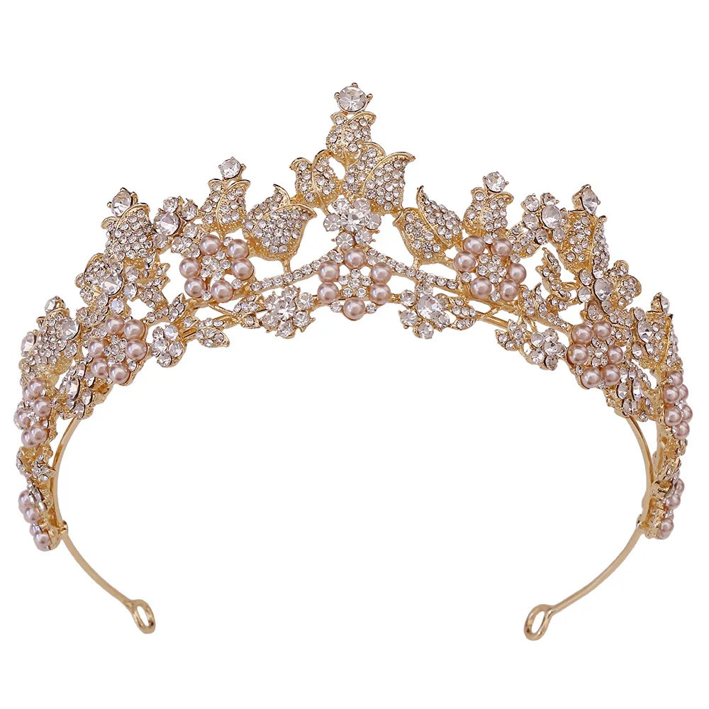Fashion Bride Tiaras And Crowns Yiwu Artificial Rose Flower Tiara Crown Real Princess Tiaras And Crowns