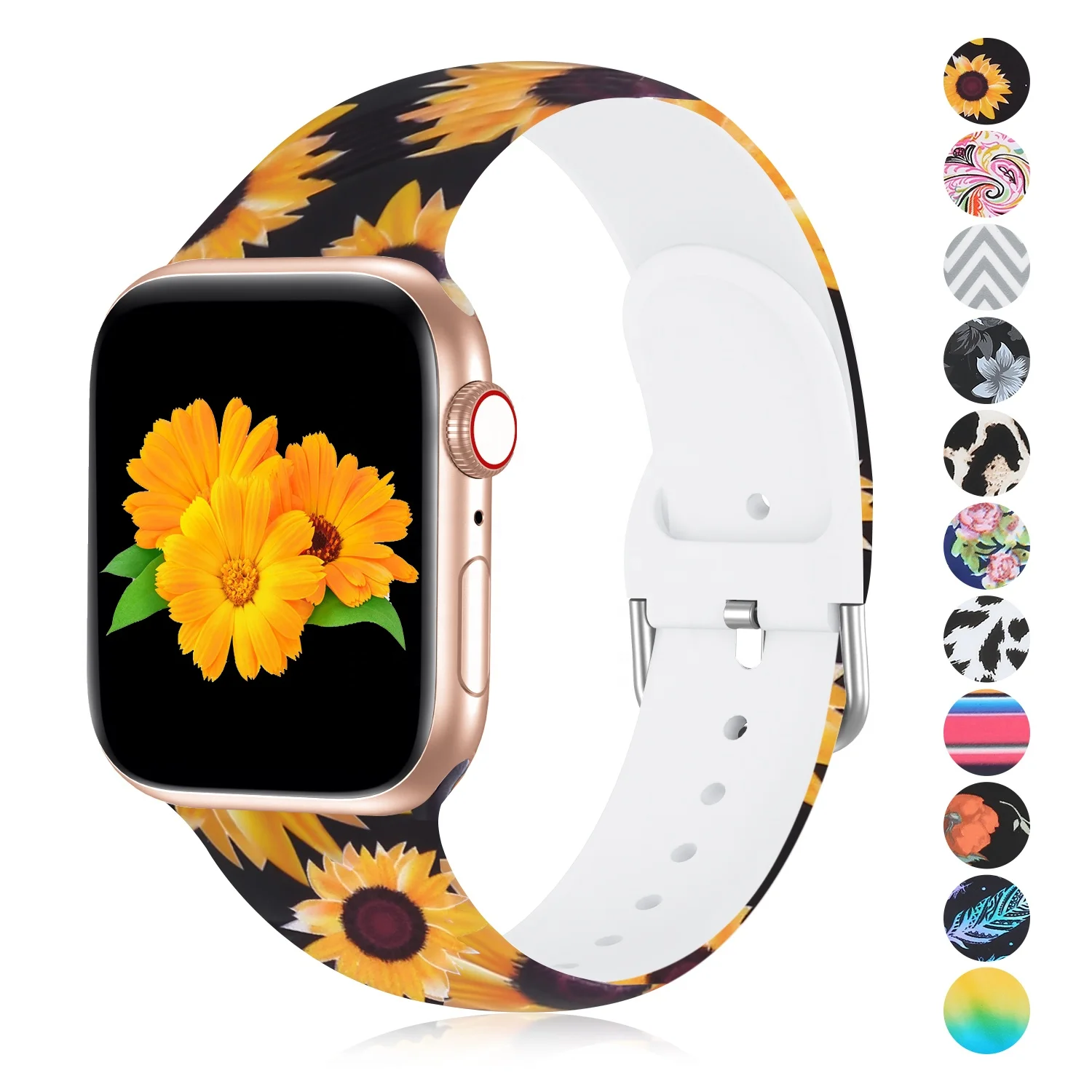 Подсолнечник Радуга сатиновая юбка-американка с цветочным узором резиновый силиконовый ремешок для наручных часов Apple Watch версии