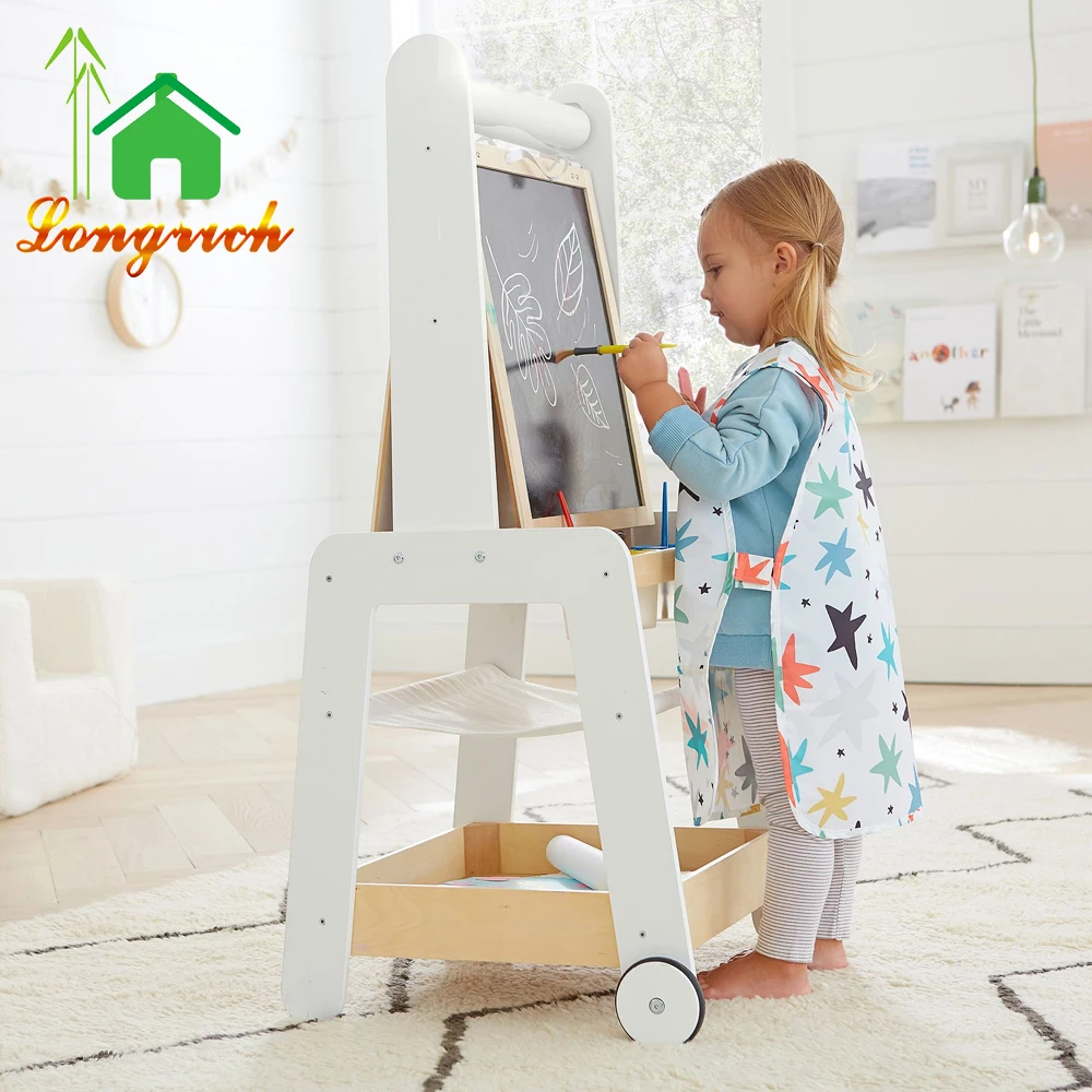 Wooden Art Easel Toddler Toy Neutral Ultimate Standing Children Reversible Painting Chalkboard for Kids