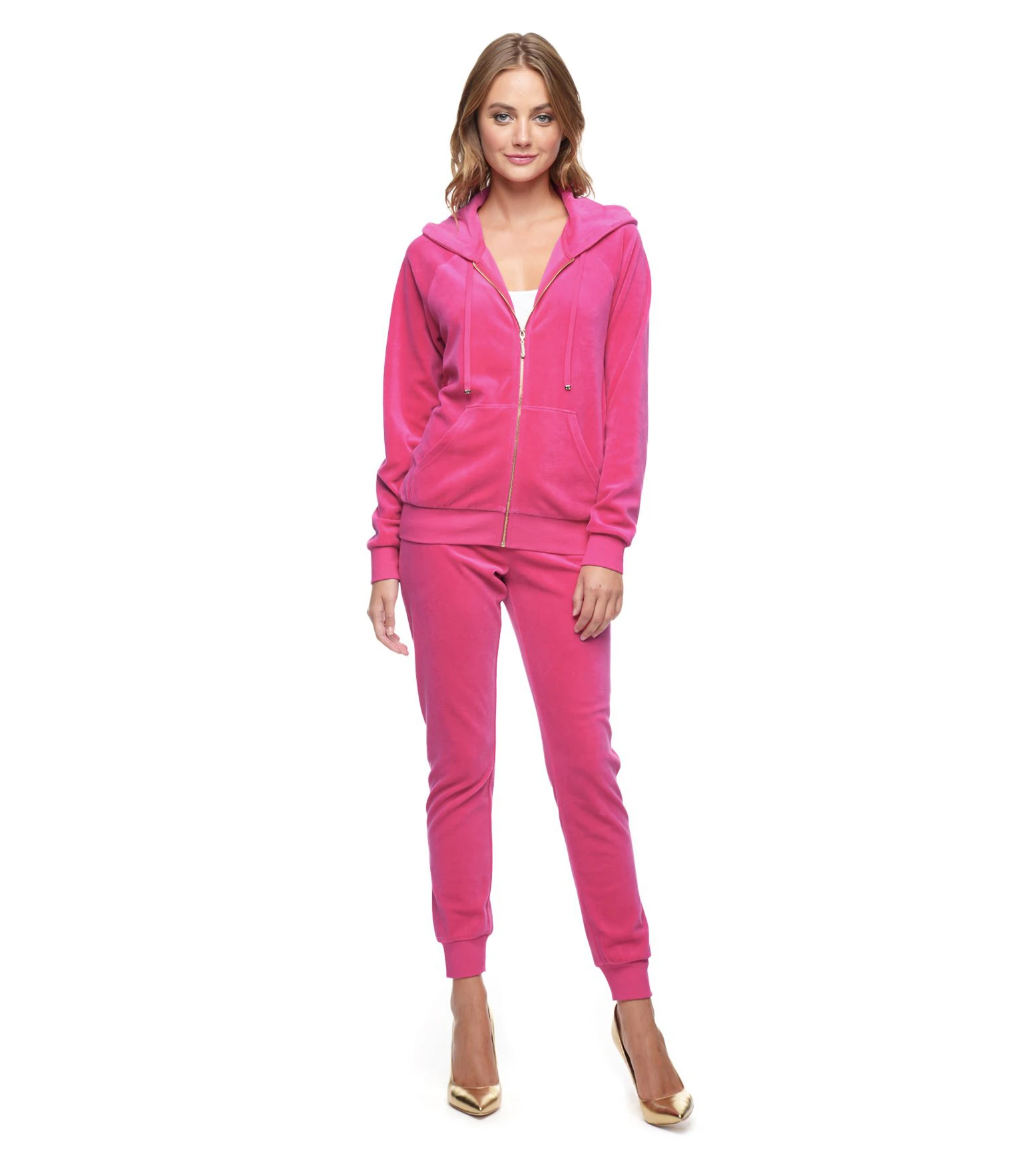 Canada High Quality Green Velour Women Tracksuit With Hoodie Embroidery , Velour Set