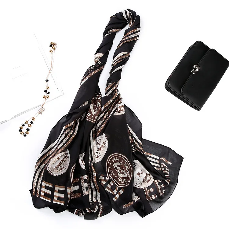 Simple Temperament Sunscreen Women Letter Circle Pattern Print Shawl Scarf New Silk Stain Digital Print Scarves In Bulk