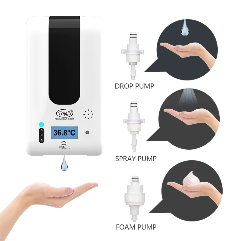 Fengjie New design automatic touchless alcohol soap senitizer dispenser with thermometer