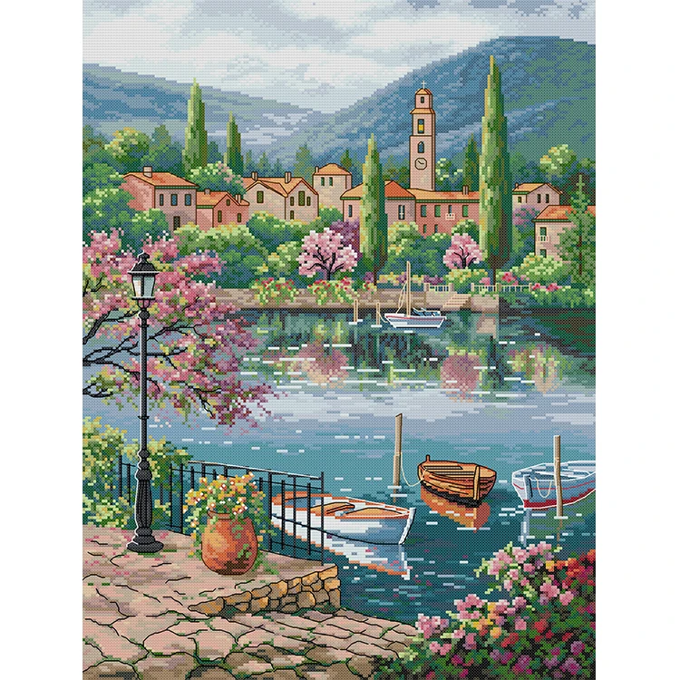 NKF a landscape of lakes and mountains orthodox cross embroidery glitter canvas embroidery vinyl beginner cross stitch kits